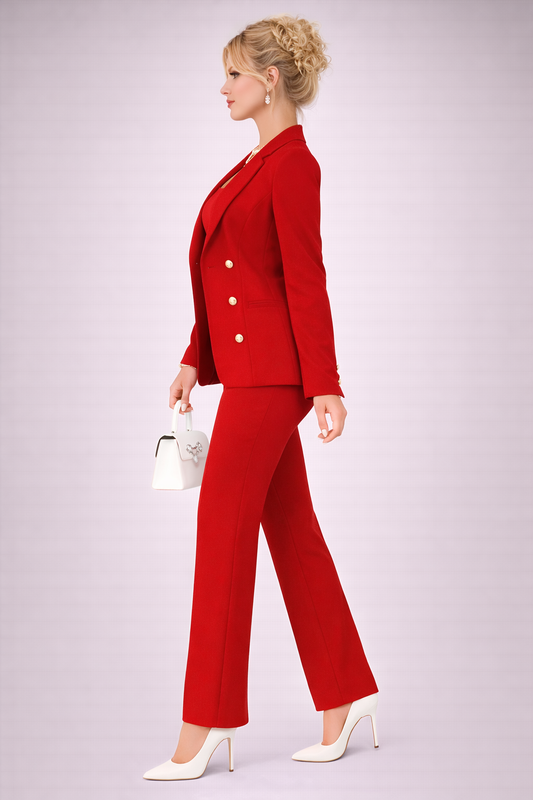 Tinută Rosie Completă 3 Piese Premium Top, Sacou si Pantaloni