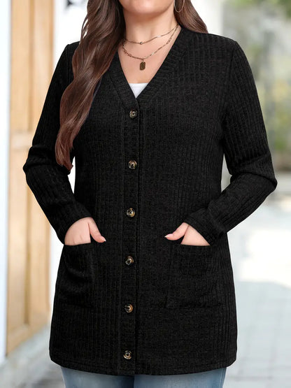 Bluză Neagră cu Butoni Aurii și Buzunare – Tricot Texturat ideal pentru ieșit Seara