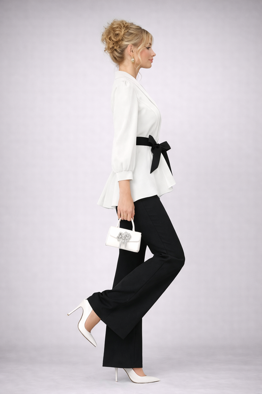 Set 2 Piese Moderne Bluză și Pantaloni 2026 Alb