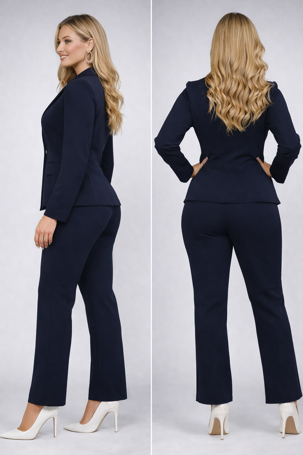 Set Office Albastru 2 Piese Casual cu Sacou si Pantaloni