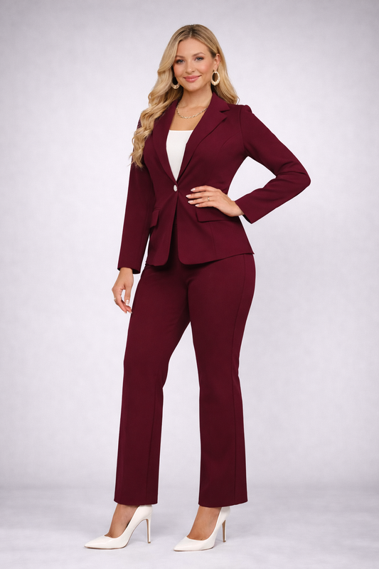 Set Office Bordo 2 Piese Casual cu Sacou si Pantaloni