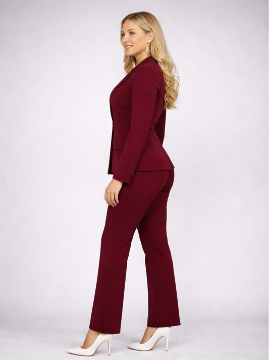 Set Office Bordo 2 Piese Casual cu Sacou si Pantaloni