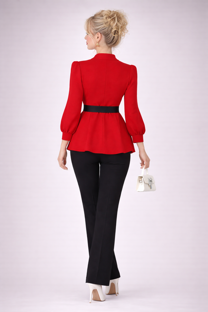 Set 2 Piese Moderne Bluză și Pantaloni 2026 Rosu