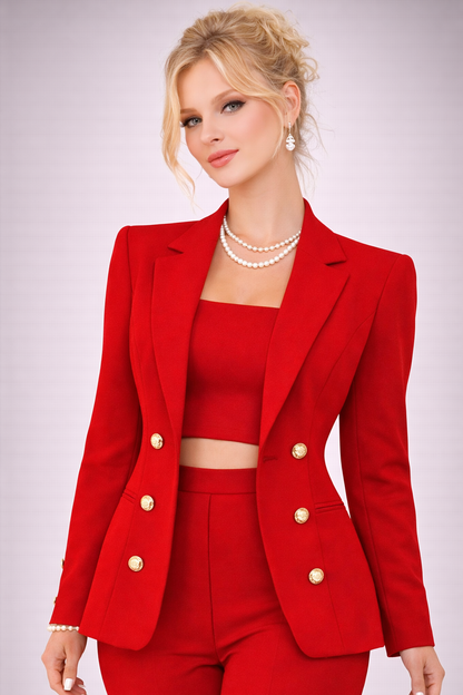 Tinută Rosie Completă 3 Piese Premium Top, Sacou si Pantaloni