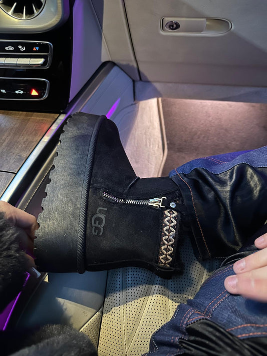 UGG Imblanit Cu Fermoar si Dantela Negru