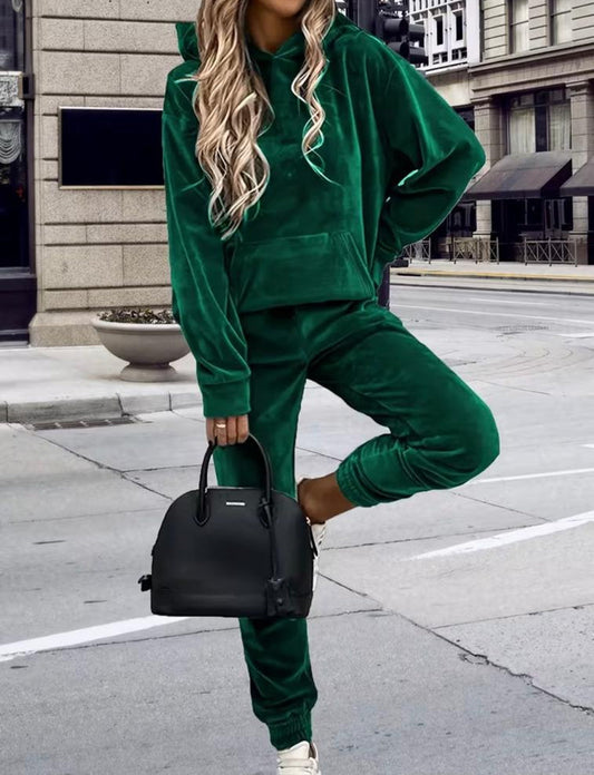 x. Trening Catifea Verde - Set 2 Piese: Hanorac + Pantaloni
